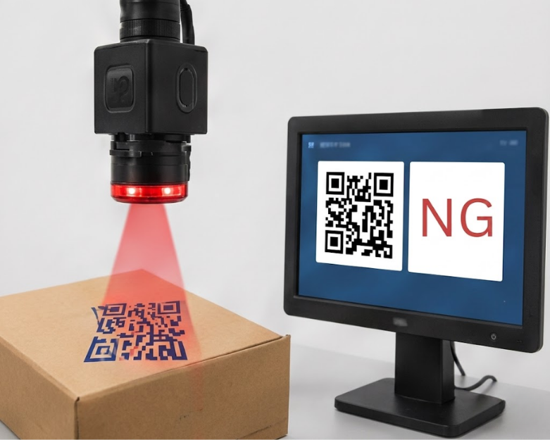 Camera Vision kiểm tra mã QR trên dây chuyền sản xuất