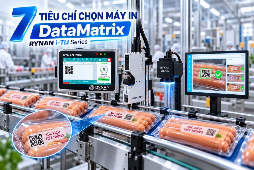 Máy in DataMatrix công nghiệp trên dây chuyền sản xuất