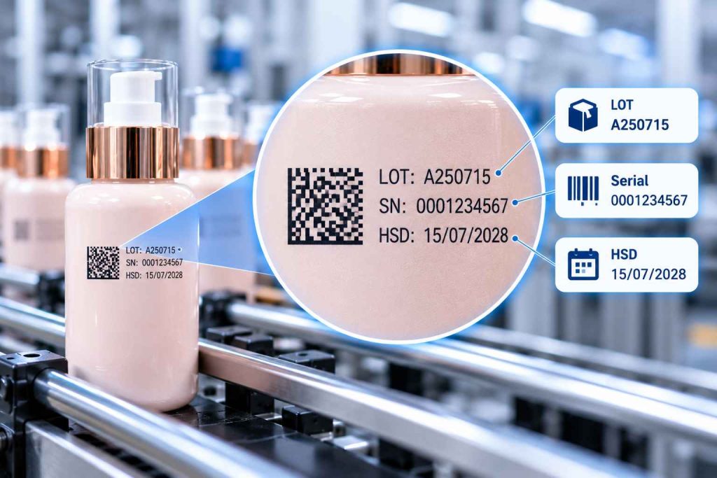 In dữ liệu biến đổi DataMatrix trên dây chuyền